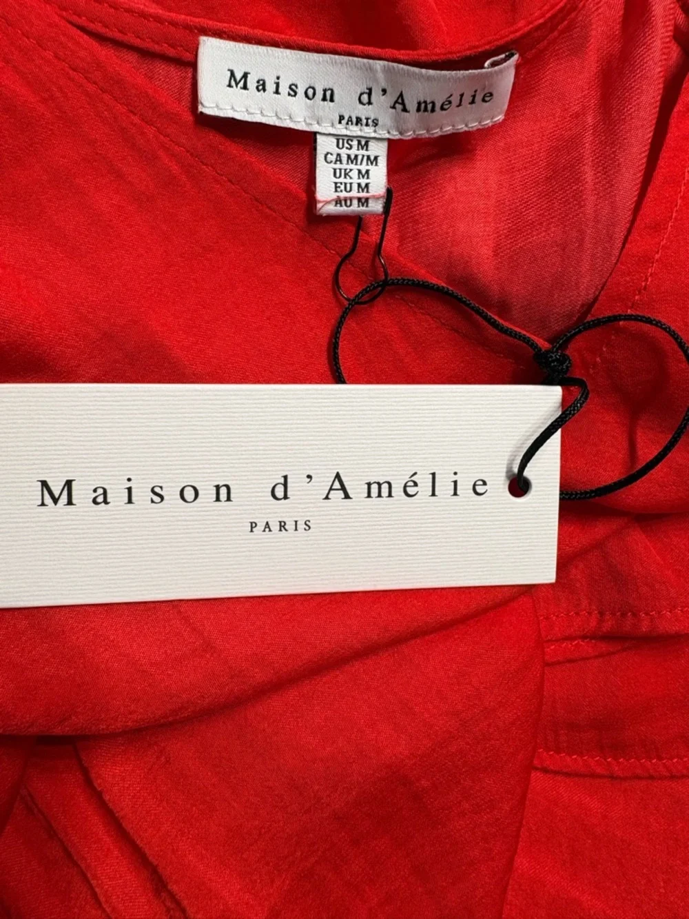 Women's Red V-Neck Puff Sleeve Blouse